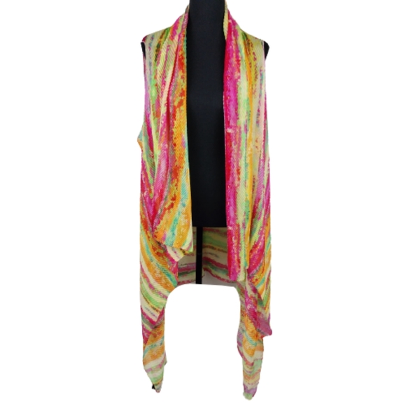 NWOT Multicolored Sheer Ribbed Open Front Boho Sleeveless Duster OSFA - Picture 4 of 8